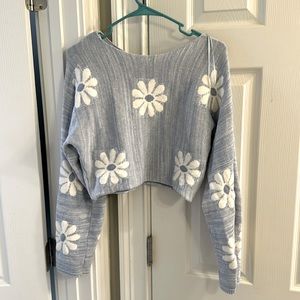 blue flower cropped sweater